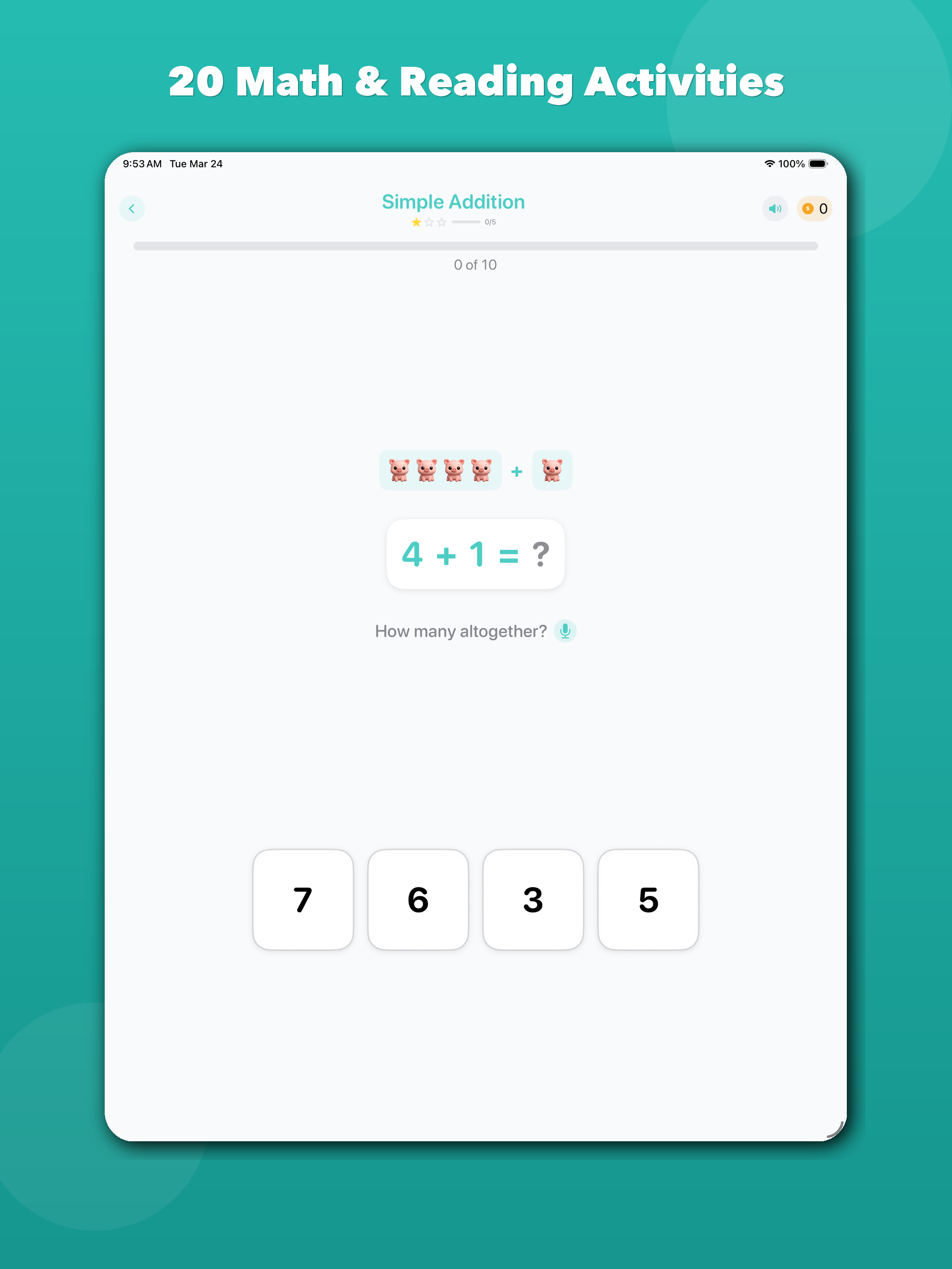 Totle app - 20 math and reading activities